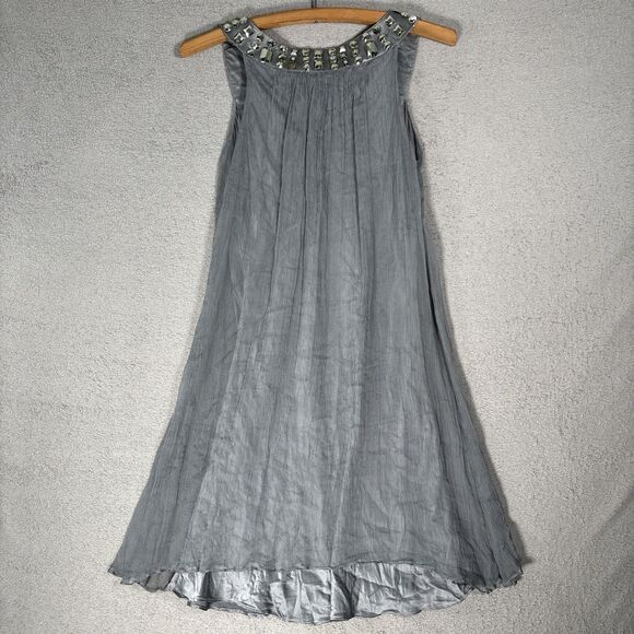 Laura Vann Women’s Size S Silk Gray Mini Dress Micro Pleat Layered Chiffon Jewel - Picture 13 of 16